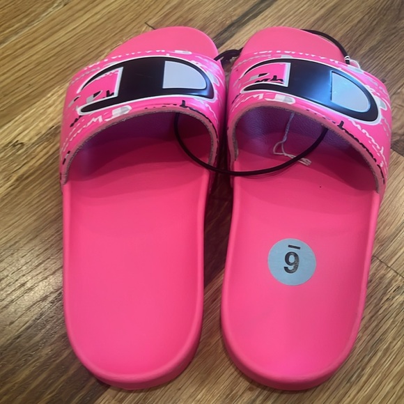 Champion neon pink slides sandals bright slip on size 6 New - Picture 4 of 4